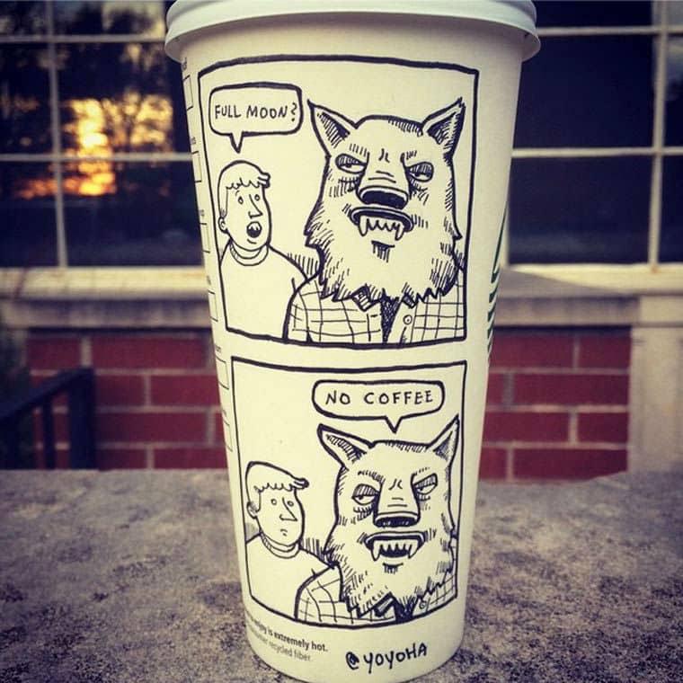 Illustrator Displays His Jokes on Starbucks Cups